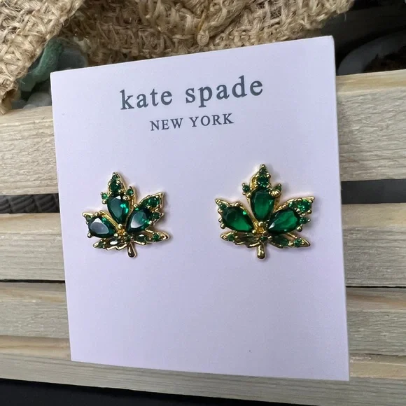 Kate Spade Green/Gold Leaf Earrings - Picture 3 of 4